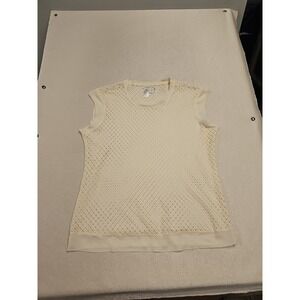 Coldwater Creek Crochet Top Women Size L 14 Ivory  Linen See Through Blouse